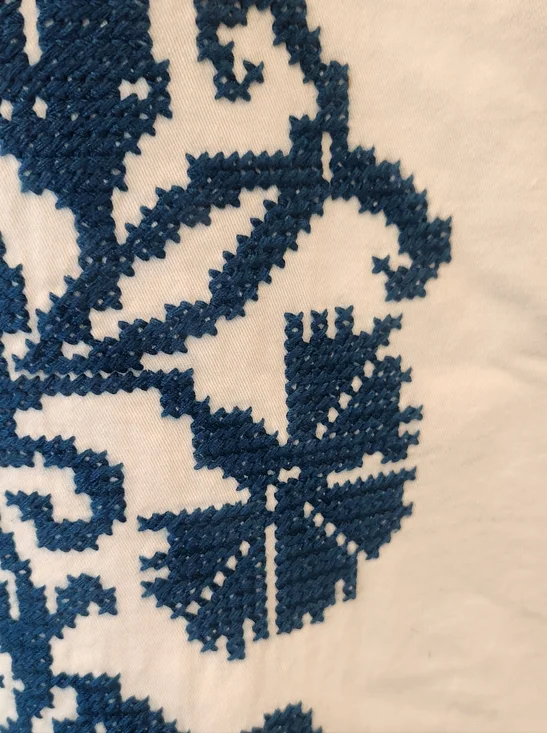 Anthropologie White Pants with Blue Embroidered Trim - Picture 2 of 7